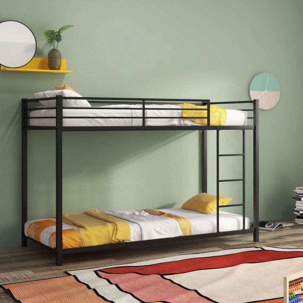 Low Profile Twin Over Twin Metal Bunk Bed with Full length Guardrails