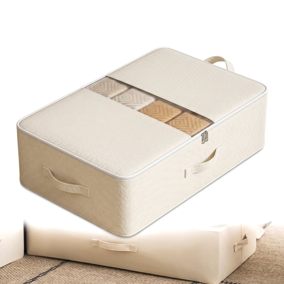 Low Profile Under Bed Storage Box, Zipper Fabric Organizer Bin for Bedroom Closet Sheet Blanket Garment Storage