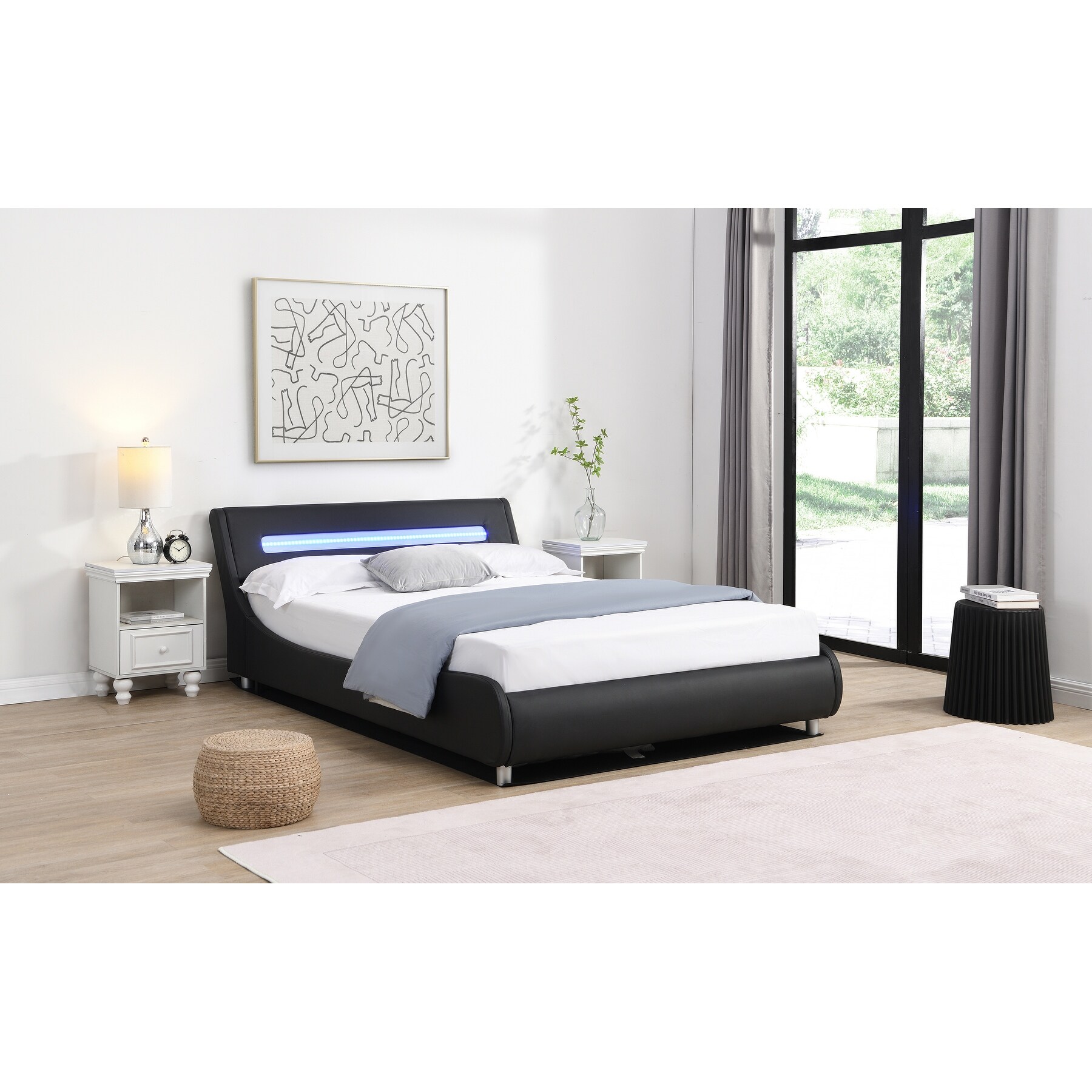 Low Profile Upholstered Platform Bed Black full Full