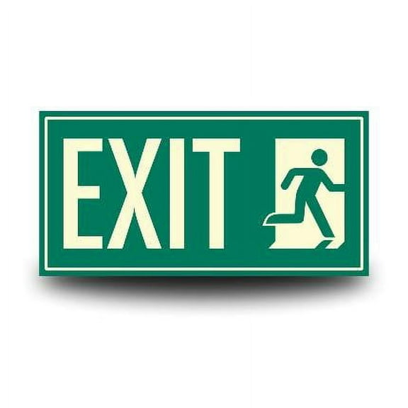 Low Proximity Photoluminescent Mini Exit Sign (Right) 12" x 6". Aluminum Code Approved ASTM E2072 IBC/NFPA 101
