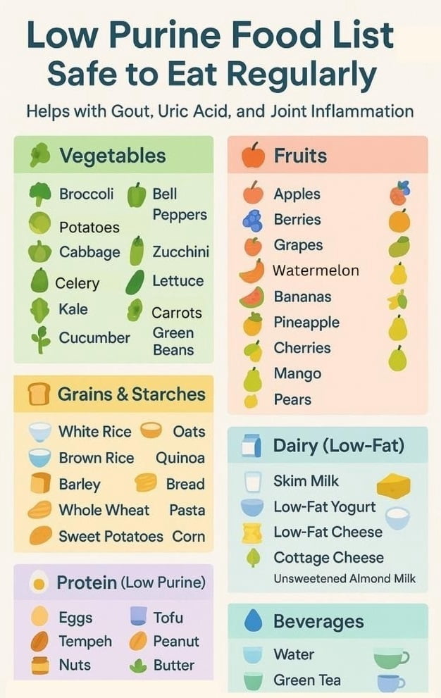 Low Purine Food List Poster, Gout Relief Diet Plan Poster, Gout ...