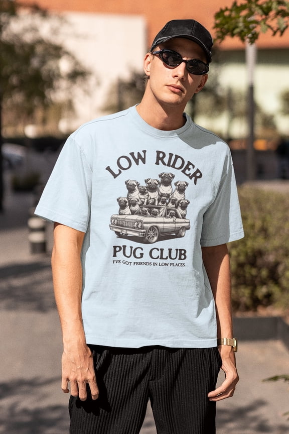Low Rider Pug T-Shirt for Men Women, Funny Dog Club Graphic Tee, Pug Mom Dad Gift Shirt