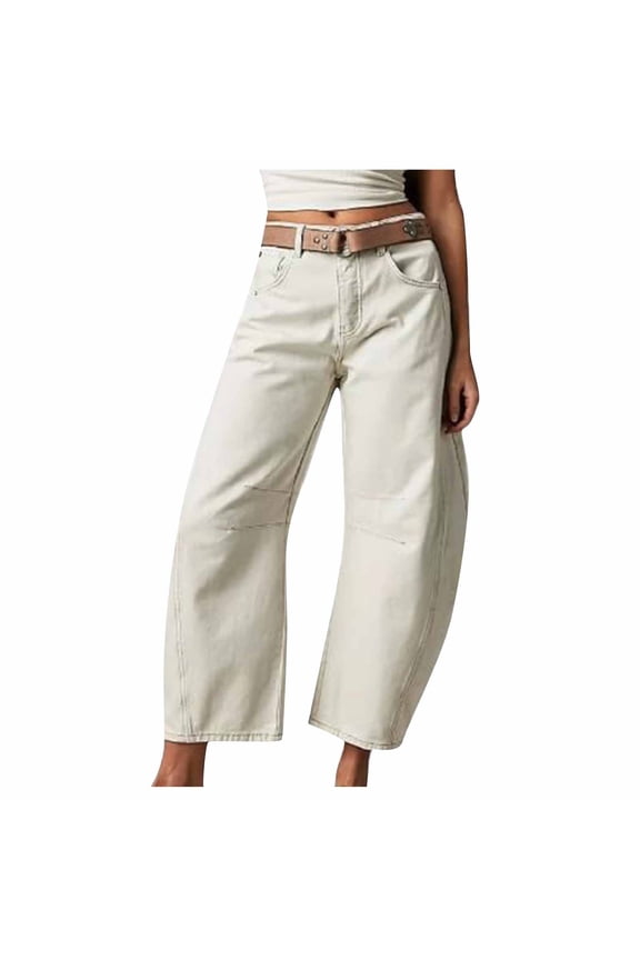 Low Rise Baggy Jeans for Women Women's Barrel Jeans with Pockets Loose Fitting Casual Baggy Wide Leg Denim Pants for Streetwear White L