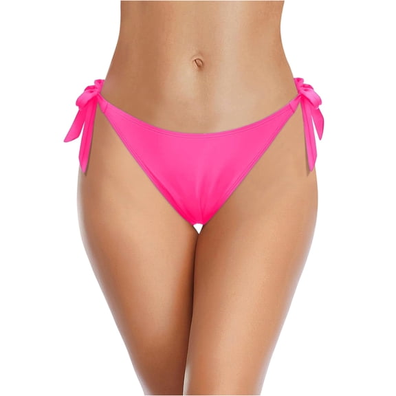 Low Rise Bikini Bottoms - String Bathing Suit Bottoms for Women Side Tie Swim Bottoms Swimsuit Hot Pink L