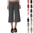 thumbnail image 1 of Low Rise Capri Pants Women Foldover Gaucho Pants Wide Leg Flowy Dress Shorts Pull on Petite Knee Length Bermuda Shorts Athletic Gym Workout Yoga Stretch Y2K Cropped Pants Dark Gray L, 1 of 6