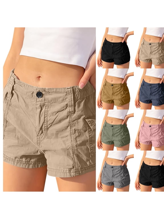 Low Rise Jean Shorts Women Stretchy Wide Leg Jeans Short Summer Casual Mini Short Vintage Cargo Shorts with Pockets 2026,S,#01 Khaki