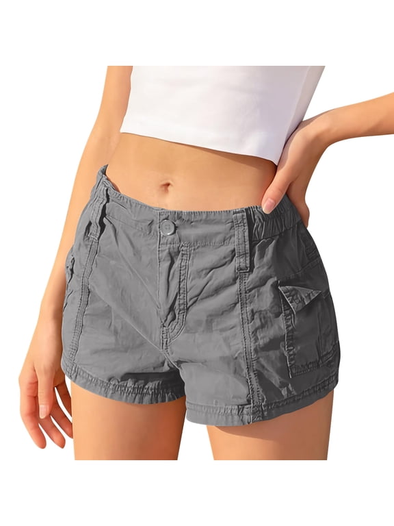 Low Rise Jean Shorts Women Stretchy Wide Leg Jeans Short Summer Casual Mini Short Vintage Cargo Shorts with Pockets, S