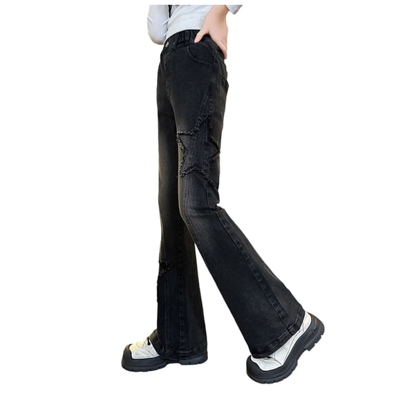 Low Rise Jeans Baggy Jeans for Girls Cute Kids Bow Embroidery Wide Leg Denim Pants High Waist Trousers Y2k Tween Clothes