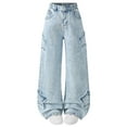 thumbnail image 1 of Low Rise Jeans Bootcut Girl's Straight Leg Jeans Mid Rise Y2K Ripped Distressed Denim Pants with Pockets, 1 of 8