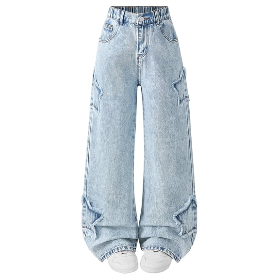 Low Rise Jeans Bootcut Girl's Straight Leg Jeans Mid Rise Y2K Ripped Distressed Denim Pants with Pockets