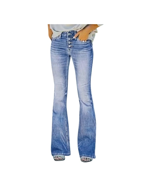 Low Rise Jeans Retro Boot Cut Jeans for Women Mid-Rise Stretch Denim Pants, Stretchy Flare Jeans, Juniors Jeans Pants Baggy Jeans for Women Blue S