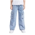 thumbnail image 1 of Low Rise Jeans Tween Boys Baggy Jeans Loose Fit Washed Wide Leg Elastic Waist Zipper Fly Streetwear Denim Pants, 1 of 5