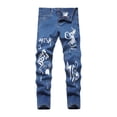 thumbnail image 1 of Low Rise Jeans Tween Boys Black Jeans Ripped Frayed Details 5-Pockets Button and Zipper Fly Skinny Fit Denim Pants, 1 of 7