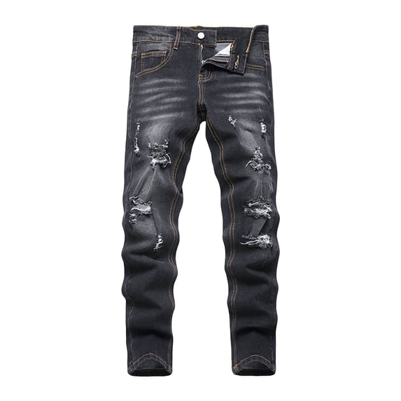 Low Rise Jeans Tween Boys Jeans Retro Distressed Washed Ripped Frayed Stretch Blue Zipper Fly Denim Pants