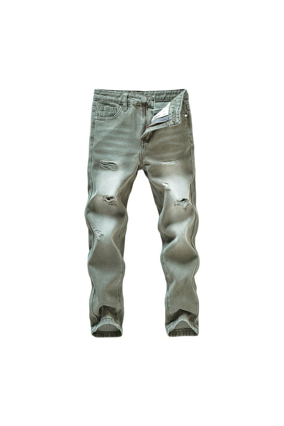 Low Rise Jeans Tween Boys Skinny Jeans Zipper Fly Slim Fit Distressed Ripped Frayed Black Denim Pants with Pockets