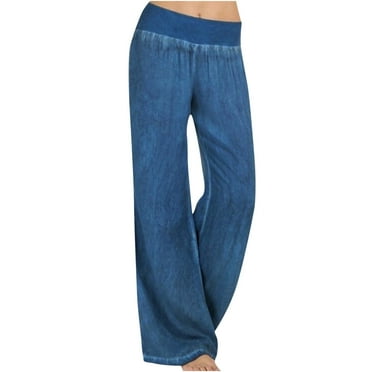 Low Rise Jeans Women's Fashion Casual Full-Length Loose Pants Solid High Waist Trousers Long Straight Wide Leg Pants S-60 Blue 3XL