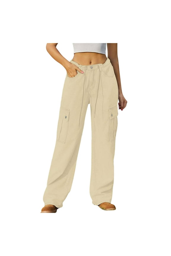Low Rise Jeans Women's Y2K Bootcut Denim Trousers Baggy Wide Leg Cargo Pants Drawstring Straight Leg Wash Jeans Pants