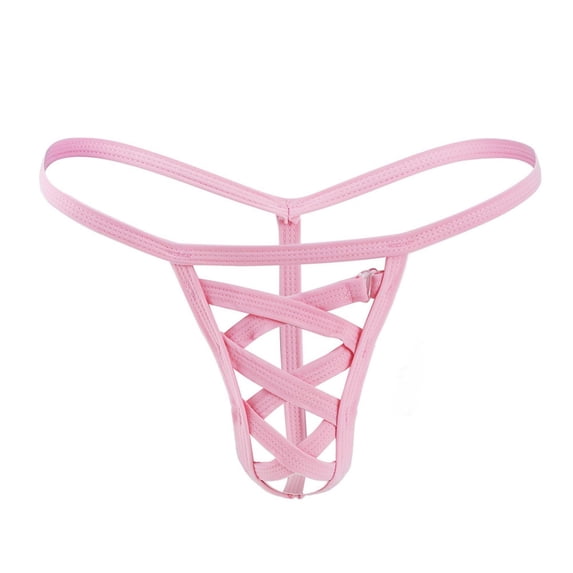 VONCOS Low Rise Strappy Thong for Women, Nylon Crisscross Panties with Adjustable Side Buckle, Breathable Cutout Underwear, Pink,Size Free Size