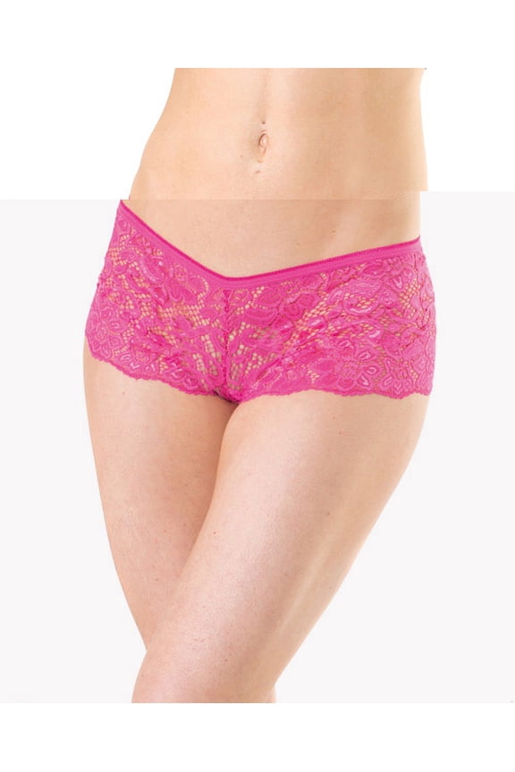 Low Rise Stretch Scallop Lace Booty Short Hot Pink Xl