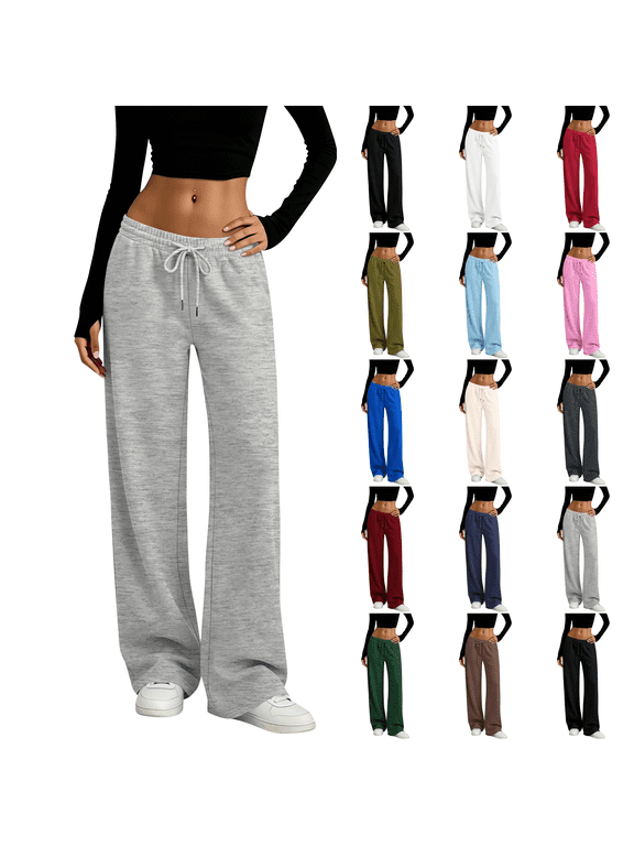 Low Rise Sweatpants Women Baggy Drawstring Lightweight Sweat Pants Light Gray S