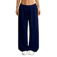 thumbnail image 1 of Low Rise Sweatpants for Women Comfort Soft Wide Leg Lounge Sweatpants Baggy Straight Leg Track Pants Athletic Joggers Navy L, 1 of 6