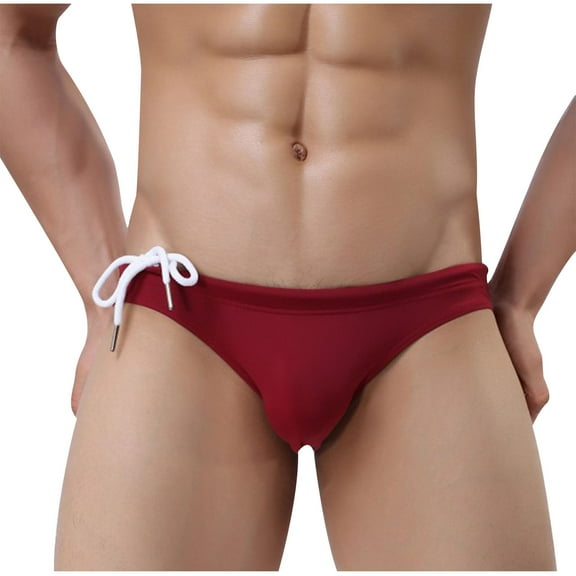 Low Rise Swim Trunks for Men Drawstring Bikini Swimwear Briefs Shorts Mens Trendy Solid Stretchy Slim High Cut Beach Swimming Bottoms Short
