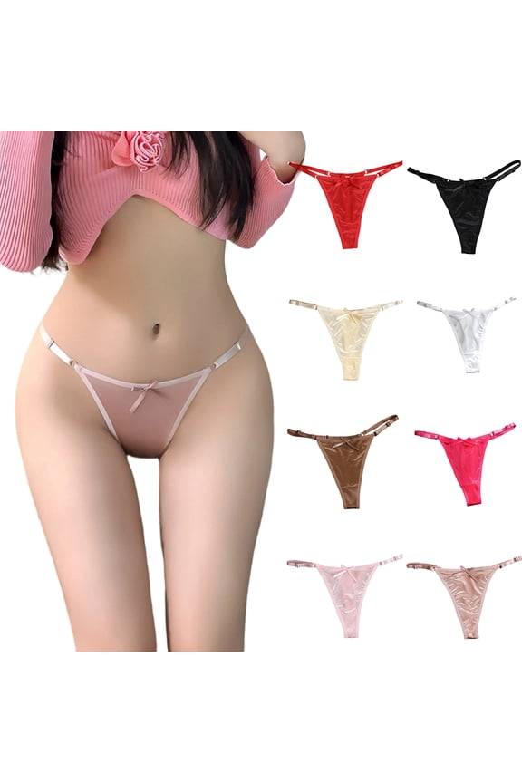 Low Rise Thong for Women, Adjustable Strap Panties, Breathable Silk Like Underwear for Daily Comfort, Lightweight Stretchy Briefs with Cute Bow Detail, 1-Pack