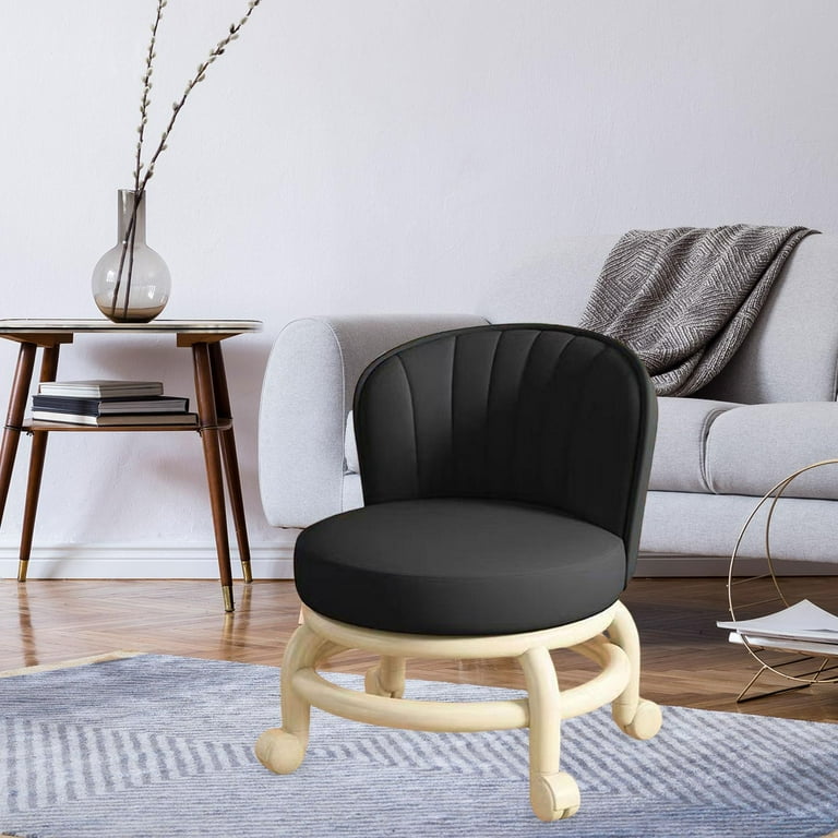 Low Roller Round Seat 360 degree Rotating Rolling Stool Small Swivel Chair Low Height Black