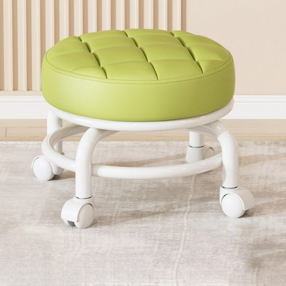 Low Roller Seat PU Leather Rolling Stool Step Stool Mechanic Stool on Wheels for Home Office Garage Shop Green