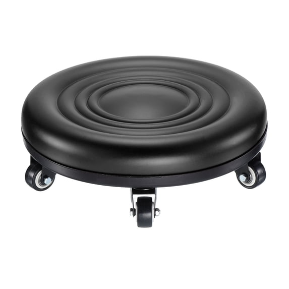 Low Roller Seat Wheel Stool Chair PU Leather Rolling Stool Seats for Home Office Fitness (Black)