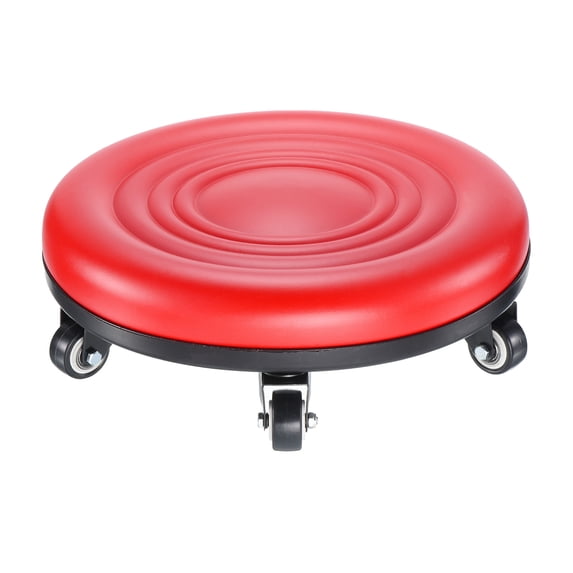 Low Roller Seat Wheel Stool Chair PU Leather Rolling Stool Seats for Home Office Fitness (Red)