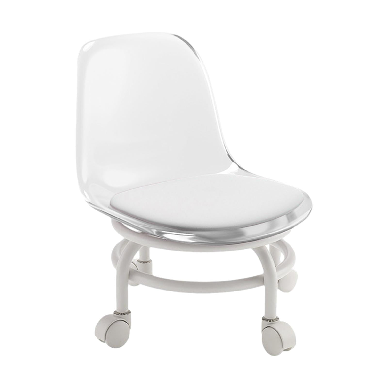 Low Rolling Stool 360 Degree Rotating Rolling Stool with Back Support Shoe Stool Seat Pedicure Stool Swivel Stool for Home Cleaning Yoga Clear