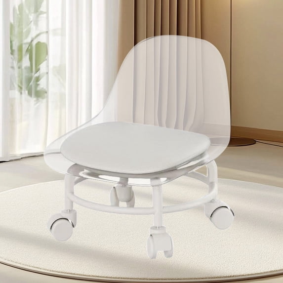 Low Rolling Stool with Back Support,360° Rotating Rolling Stool,Swivel Chair Stool with BackRest,Multifunctional Chair for Home Cleaning,Sport,Yoga,Garage and Salon(Clear)