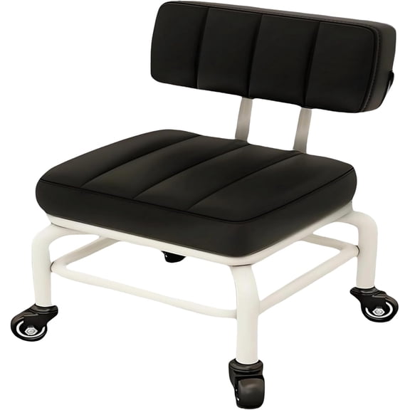 Low Rolling Stool with Back Support Roller Seats, Roller Chair PU Leather Low Stool with Wheels Foot Step Chair for Home,Shop,Office,Garage,Mechanic,Auto Repair,Library,Manicure