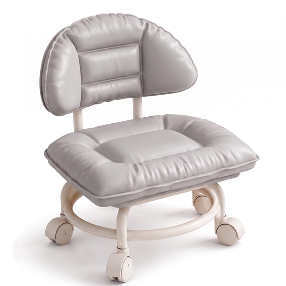 Low Rolling Stool with Backrest, Upholstered Cloud Stool with Quiet 360° Caster Wheels and Thick Cushioned Seat for Living Room, Vanity, Entryway and Home Use
