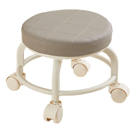Low Rolling Stool Small Round Swivel Caster Seat with Wheels, Portable Mini Mechanic Stool for Living Room Office, Compact Space Saving Shoe Stool for Home and Workshop Use, Grey