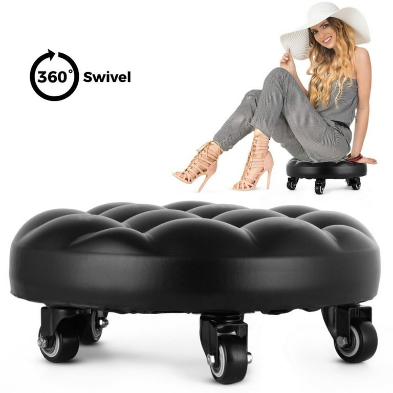 Low Rolling Stool, Soft PU Low Wheel Stool, 360 Degree Rotating