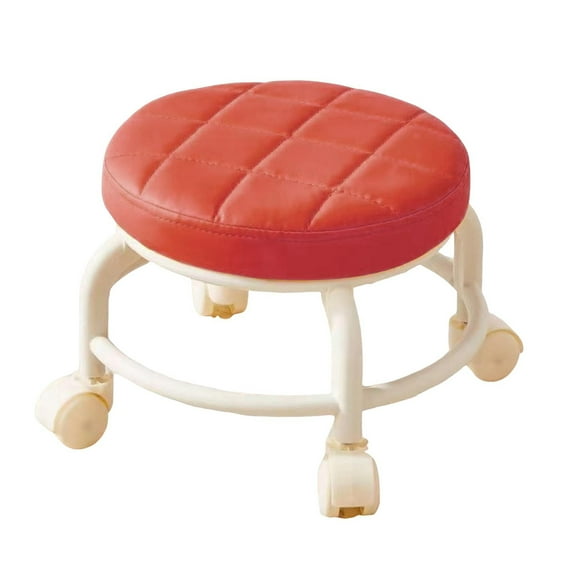 Low Rolling Stool with 360 Degrees Swivel Wheels Faux Leather Cushion Roller Seat Heavy Duty Rotating Mini Chair Seating Stool