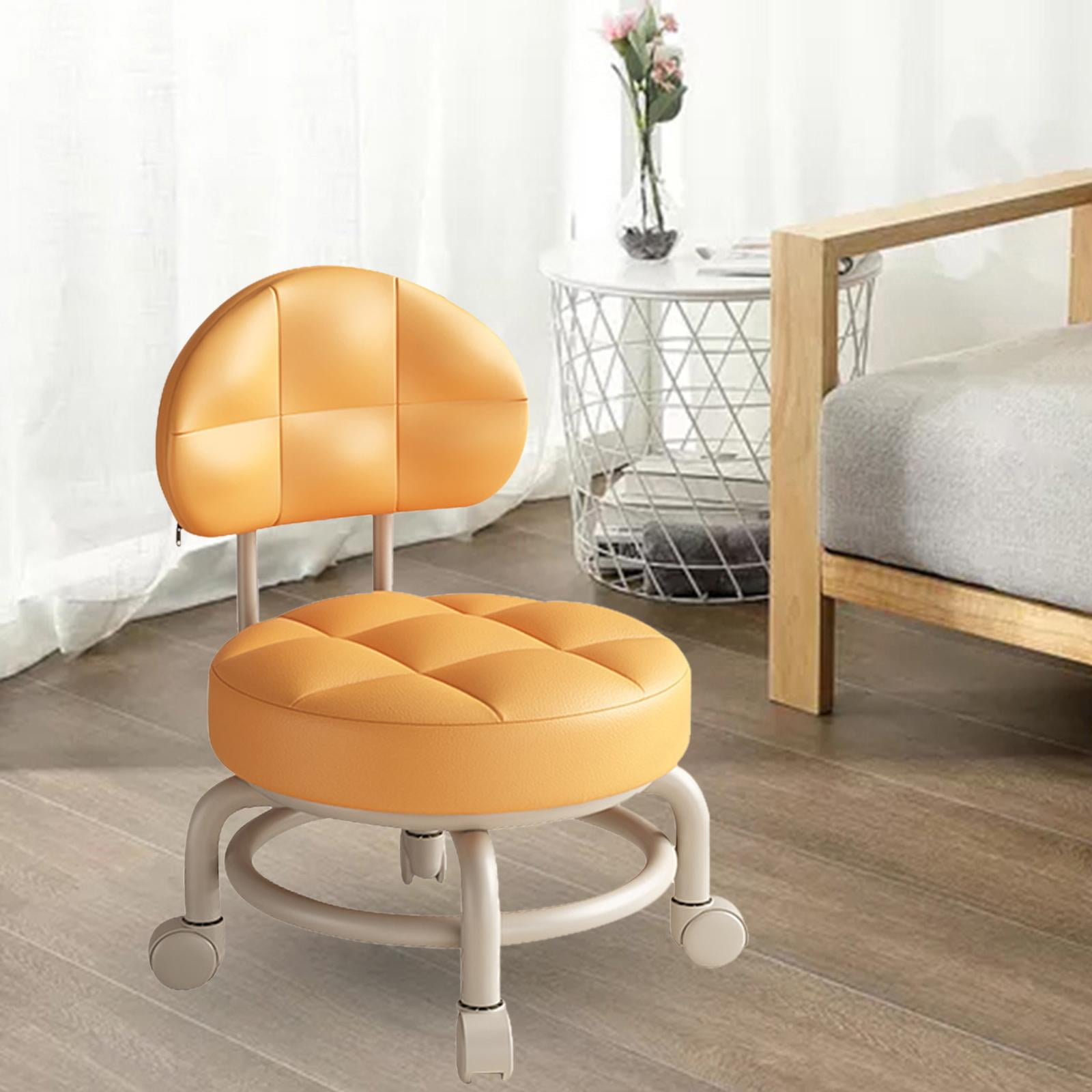 Low Round Rolling Stool Pedicure Stool Multipurpose with Wheels Changing Shoes with Backrest Rolling Seat Short Stool for Garage Salon Office Orange Walmart Business Supplies