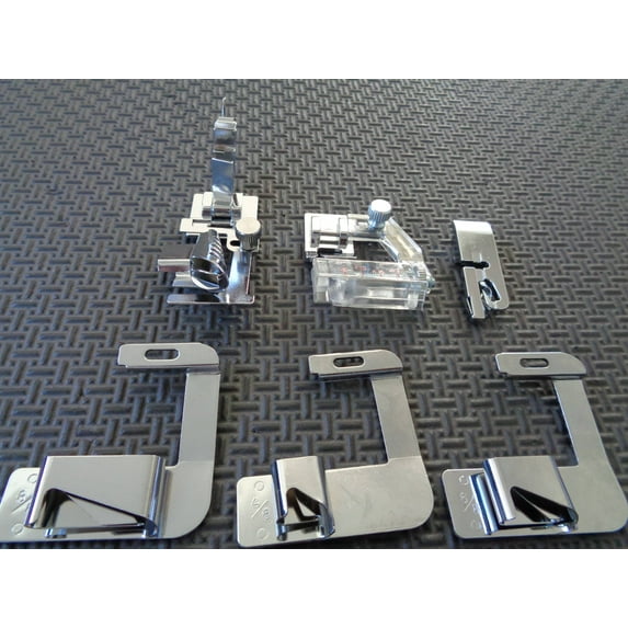 Low Shank Sewing Machines Adjustable Rolled Hemmer Hem Presser Foot Set 1/2" , 3/4" , 1" For Singer Brother Babylock Janome White Elna
