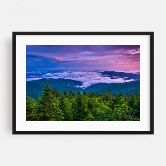 Low Smoke - Tennessee Photography Landscape Nature Mountain Scenic Forest Sunset Pastel Black Framed Wall Art Print 5 x 7 inches