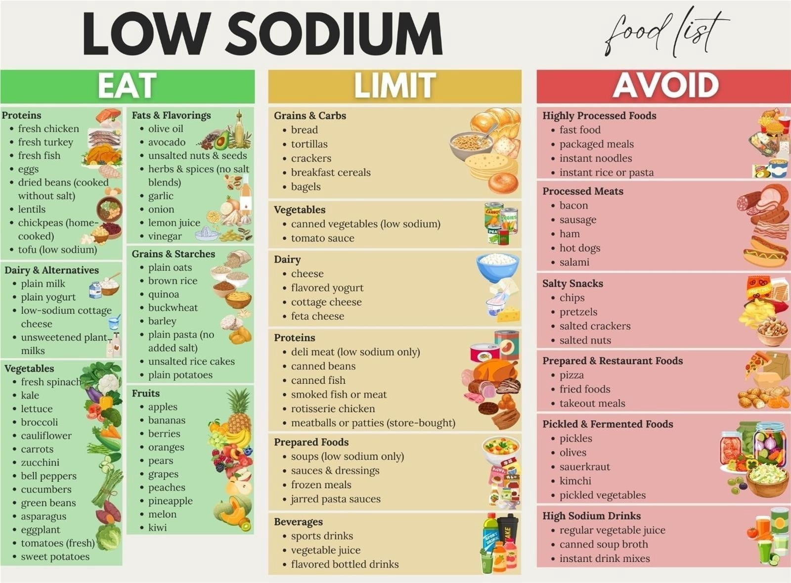 Low Sodium Food List Magnetic refrigerator poster - Walmart.com