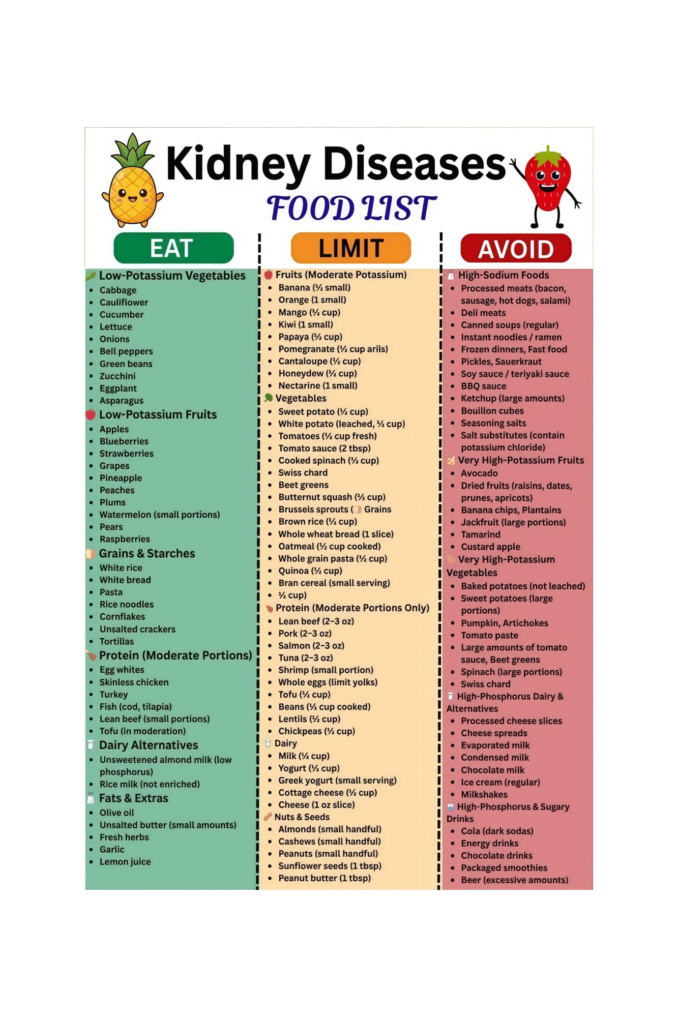 Low Sodium Low Potassium Food List Poster Kidney Friendly Renal Diet ...