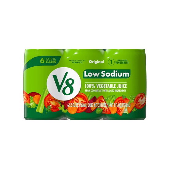 Low Sodium Original 100% Vegetable Juice, 5.5 fl oz Can (6 Pack)
