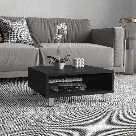 Low Square Coffee Table | Open Shelf for Magazines and Decor | Particle Board Construction for Long - Term Use | Suits Modern Living Rooms