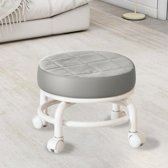 Low Stool with Wheels | Rolling Shoe Bench | Multifunctional Seamstress Sitting Stool | Ergonomic Home Utility Ottoman | Plastic PU Sponge | 25x25x22cm | Orange Gray White Blue Coffee Green