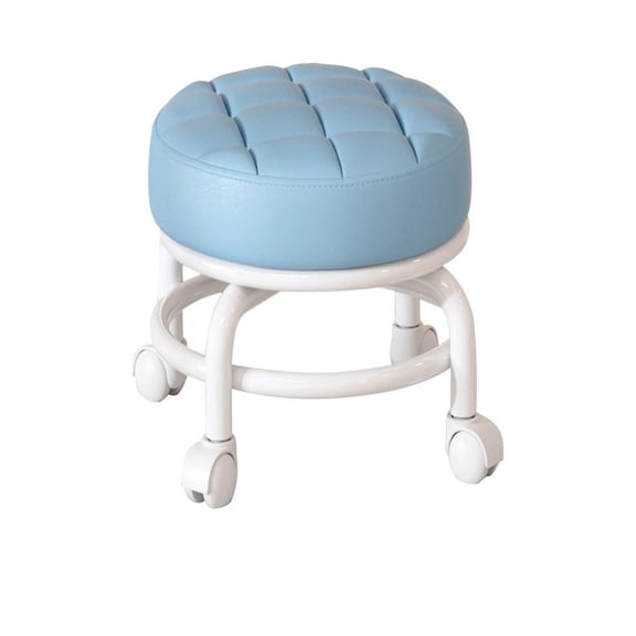 Low Stool with Wheels, Round Rolling Low Stool, Heavy-Duty Round Low Stool, 360-Degree Rotation Universal Wheels Low Rolling Stool, Leather Low Stool 360° Swivel with Thickened Sponge Cushion
