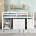 thumbnail image 1 of Low Study Full Loft Bed with Cabinet ,Shelves and Rolling Portable Desk ,Multiple Functions Bed- White, 1 of 13