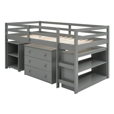 Churanty Twin Size Loft Bed with Pullable Desk and Storage, Wood Loft ...