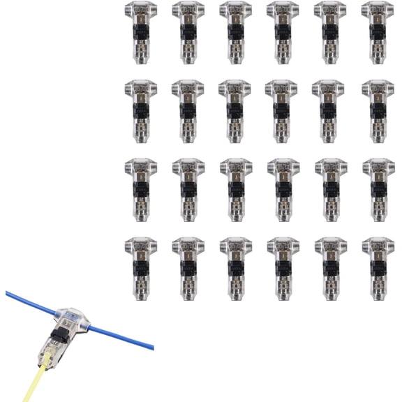 Low  T Tap Wire Connectors - No Wire Stripping, Solderless 3 Way 1 Pin, 16-20 AWG, 24